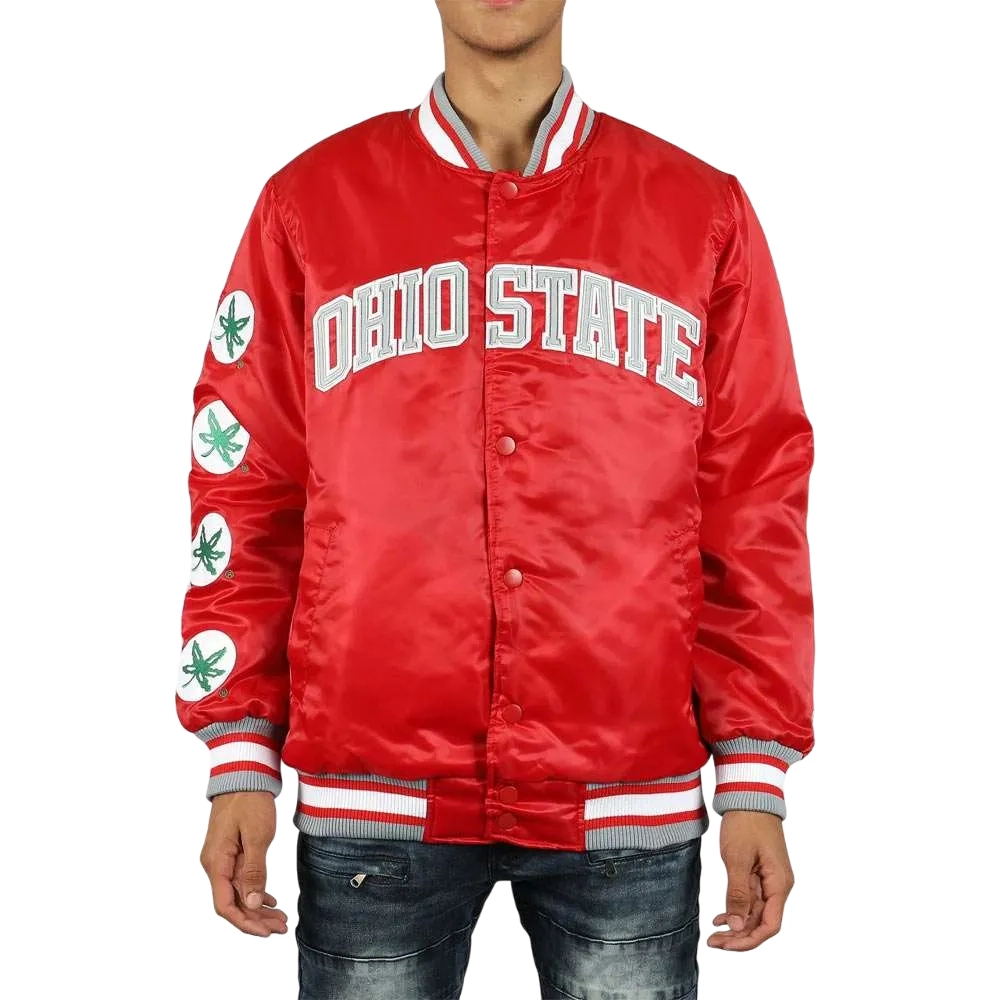 Ohio state buckeyes patches red satin varsity jacket 1