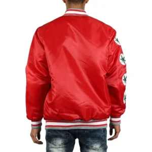 Ohio state buckeyes patches red satin varsity jacket