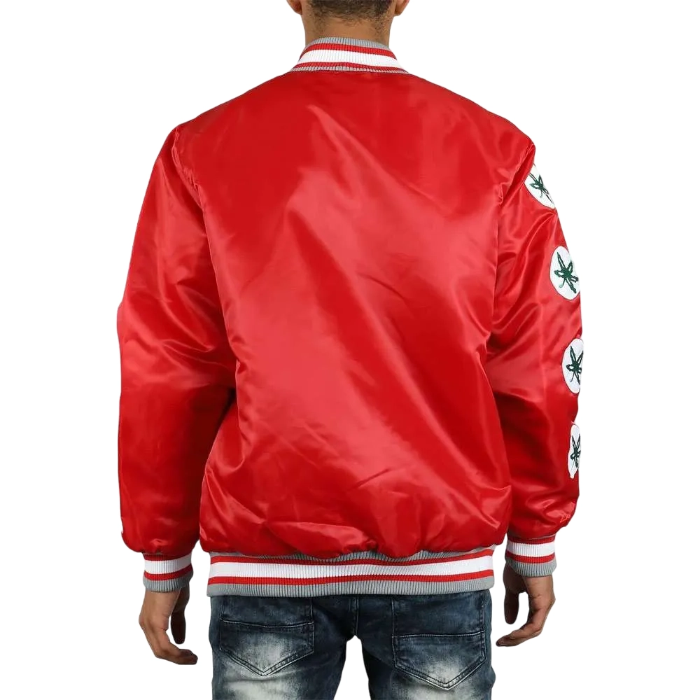 Ohio state buckeyes patches red satin varsity jacket