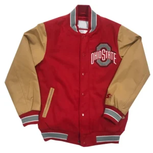 Ohio state buckeyes red beige wool leather varsity jacket 1