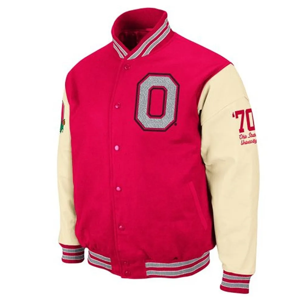 Ohio state buckeyes red cream wool varsity jacket