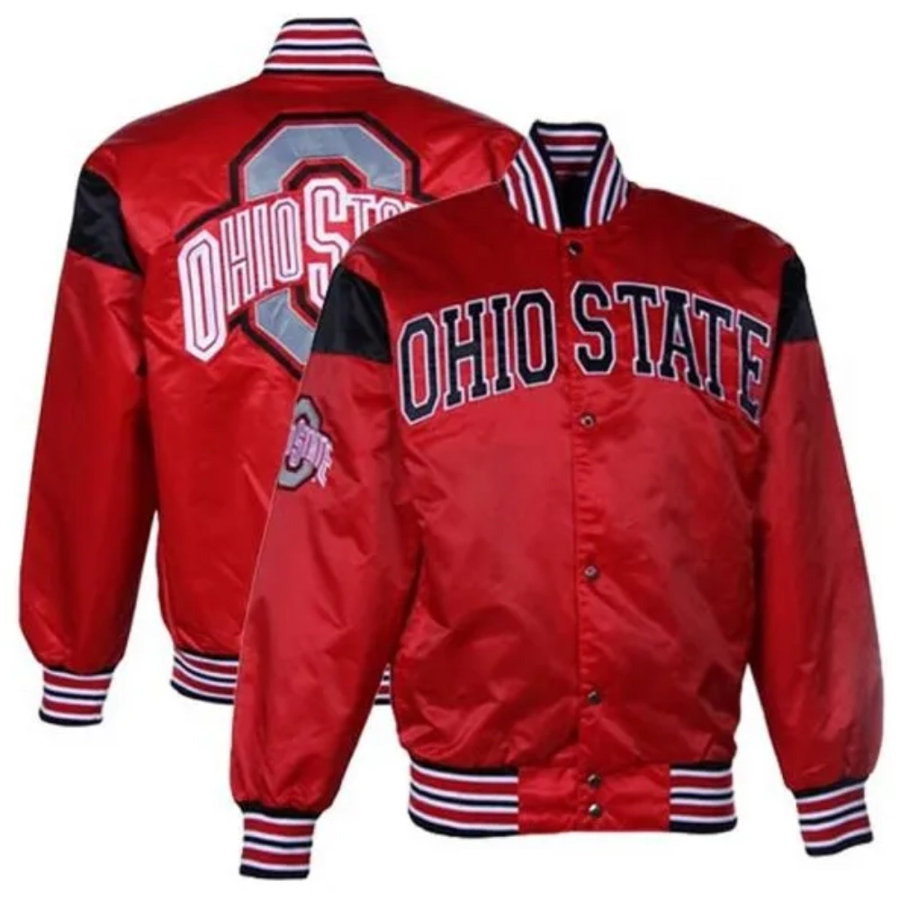 Ohio state buckeyes red satin varsity jacket