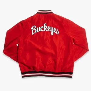 Ohio state buckeyes script logo bomber red satin varsity jacket