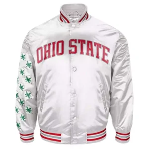 Ohio state buckeyes team spirit silver satin varsity jacket