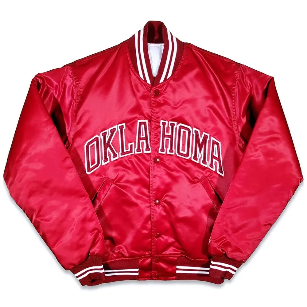 Oklahoma sooners 80s red bomber satin varsity jacket 1