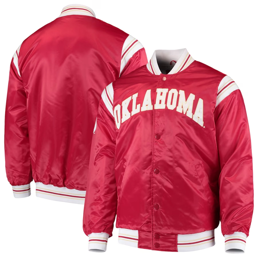 Oklahoma sooners the enforcer red satin varsity jacket 1