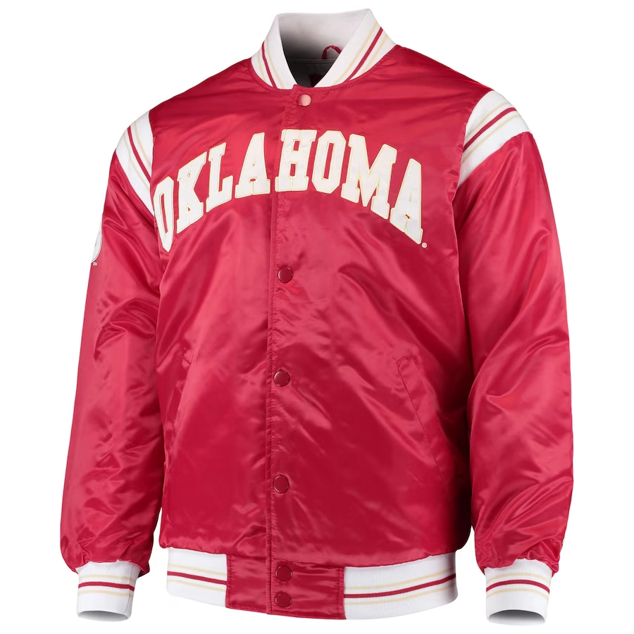 Oklahoma sooners the enforcer red satin varsity jacket 2