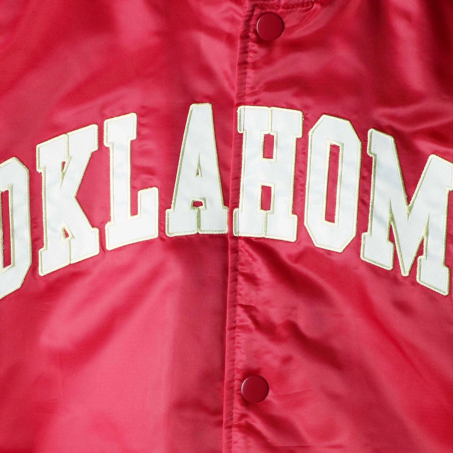 Oklahoma sooners the enforcer red satin varsity jacket 5