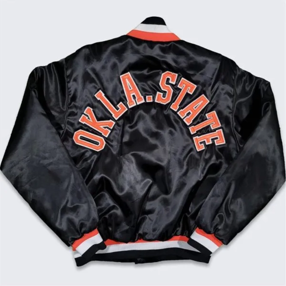 Oklahoma state cowboys 90s black bomber satin varsity jacket