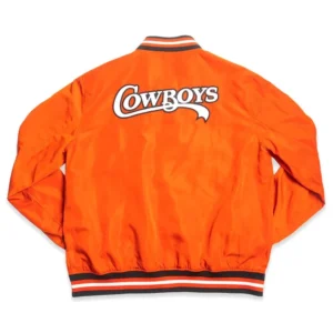 Oklahoma state cowboys full snap orange satin varsity jacket 1