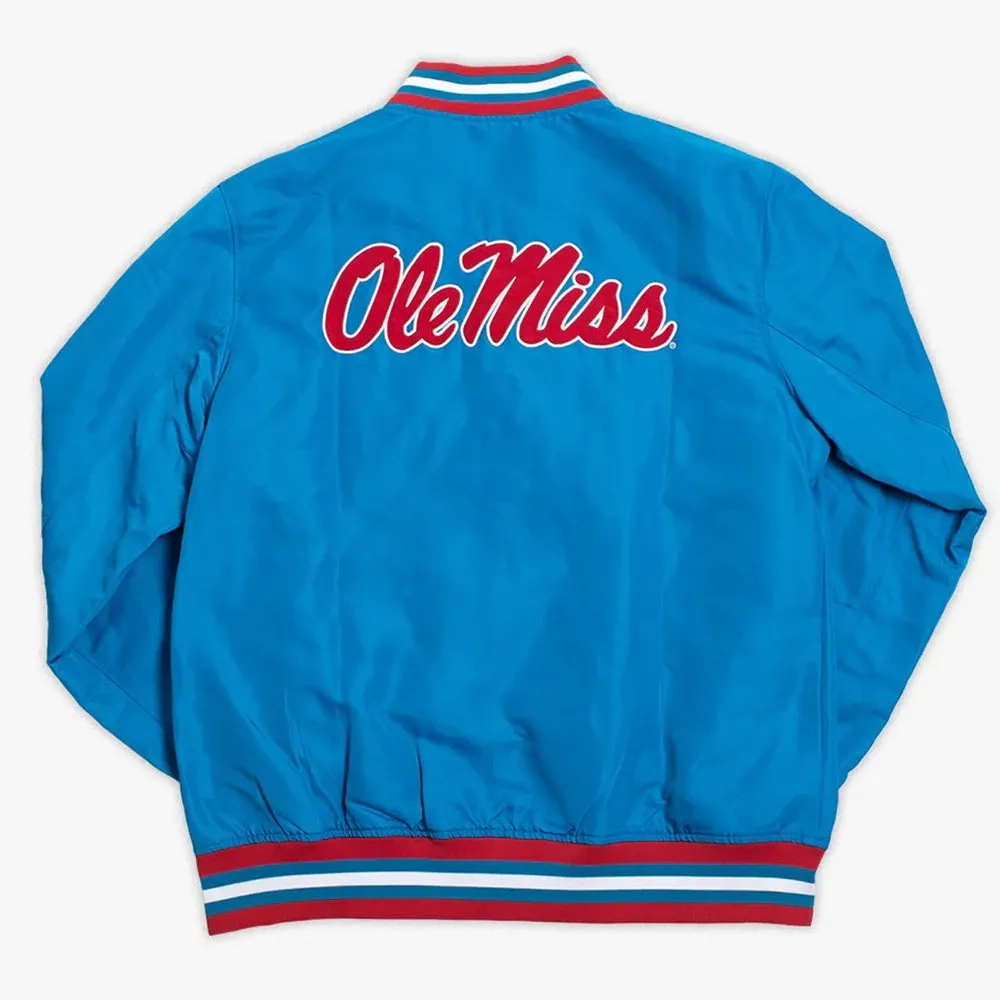Ole miss tradition full snap blue satin varsity jacket 1
