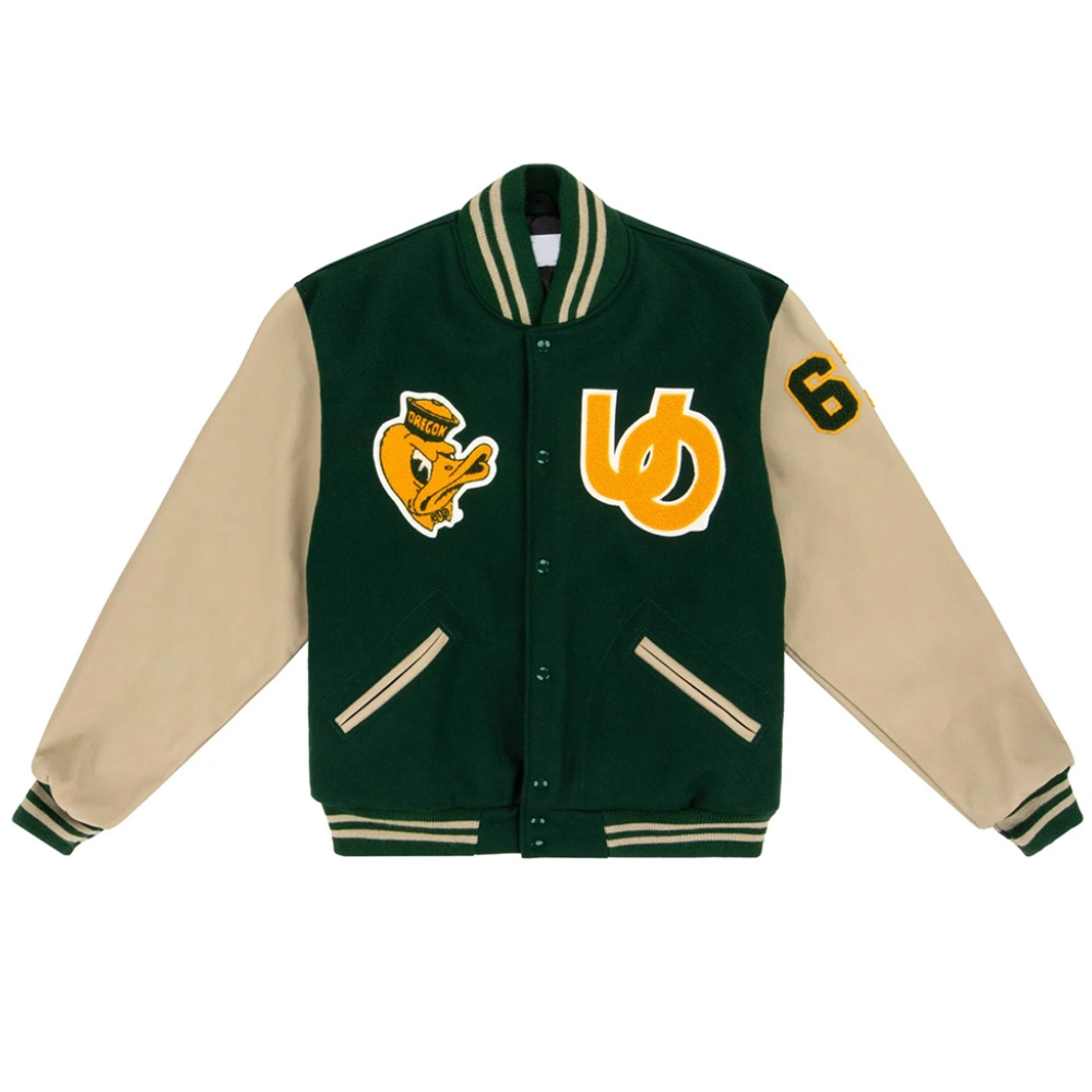 Oregon ducks 1967 university green wool leather varsity jacket 2