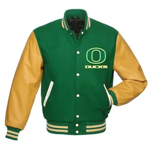 Oregon ducks full snap greenyellow wool leather varsity jacket 2