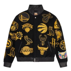 Ovo x jeff hamilton all nba team icons wool leather jacket 1