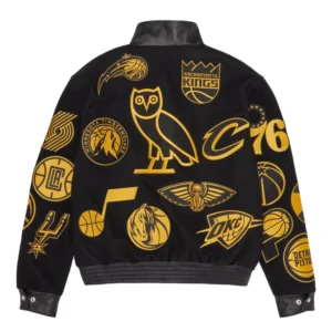 Ovo x jeff hamilton all nba team icons wool leather jacket 3