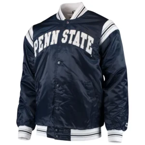 Penn state nittany lions enforcer full snap satin varsity jacket navy 4
