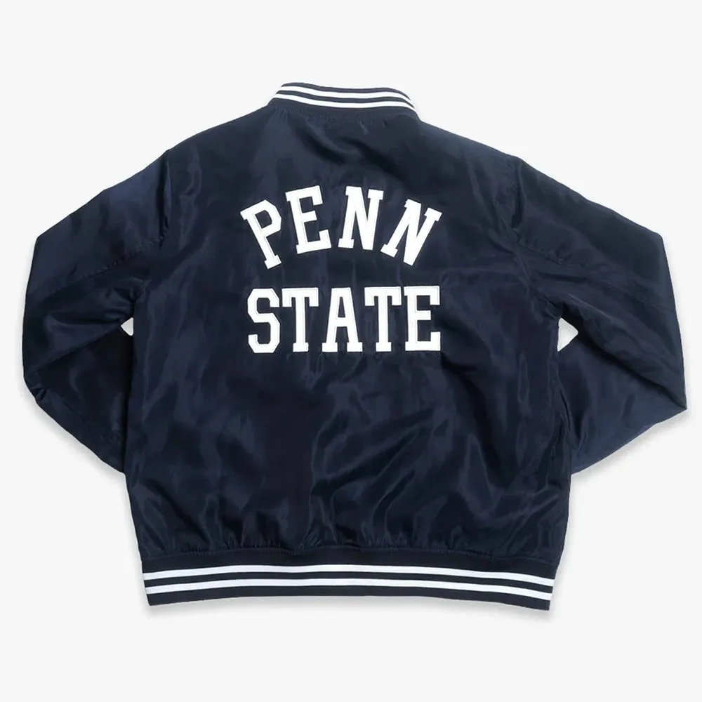 Penn state nittany lions navy satin varsity jacket 1