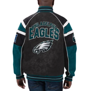 Philadelphia eagles g iii sports by carl banks raglan black leather varsity jacket 1
