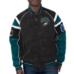 Philadelphia Eagles Black/Green Raglan Suede Leather Jacket