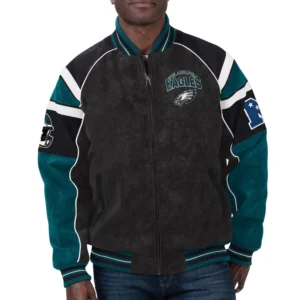 Philadelphia eagles g iii sports by carl banks raglan black leather varsity jacket 2