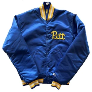 Pittsburgh panthers 80s blue bomber satin varsity jacket 3