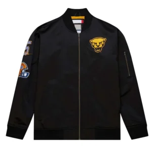 Pittsburgh panthers louis riddick black satin varsity jacket 2