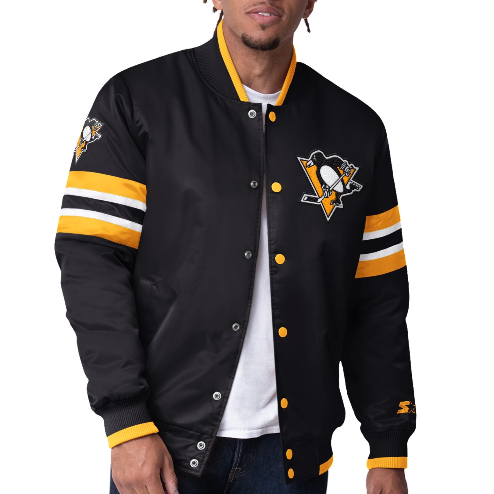 Pittsburgh penguins scout black satin varsity jacket 1