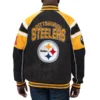 Pittsburgh steelers g iii sports by carl banks raglan black leather varsity jacket 1