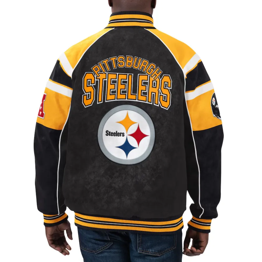 Pittsburgh steelers g iii sports by carl banks raglan black leather varsity jacket 1