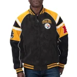 Pittsburgh Steelers Raglan Black Suede Leather Jacket