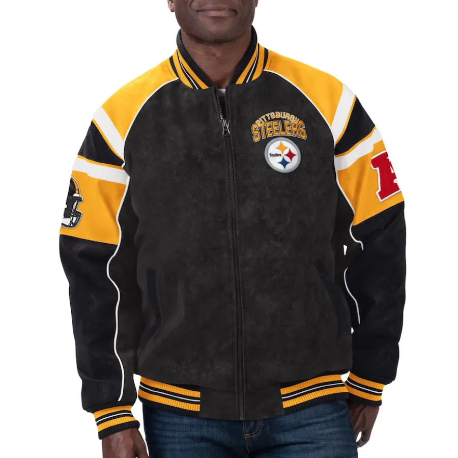 Pittsburgh steelers g iii sports by carl banks raglan black leather varsity jacket 2