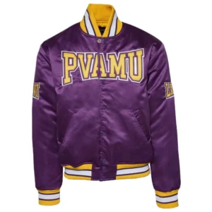 Prairie view am university purple satin varsity jacket 1
