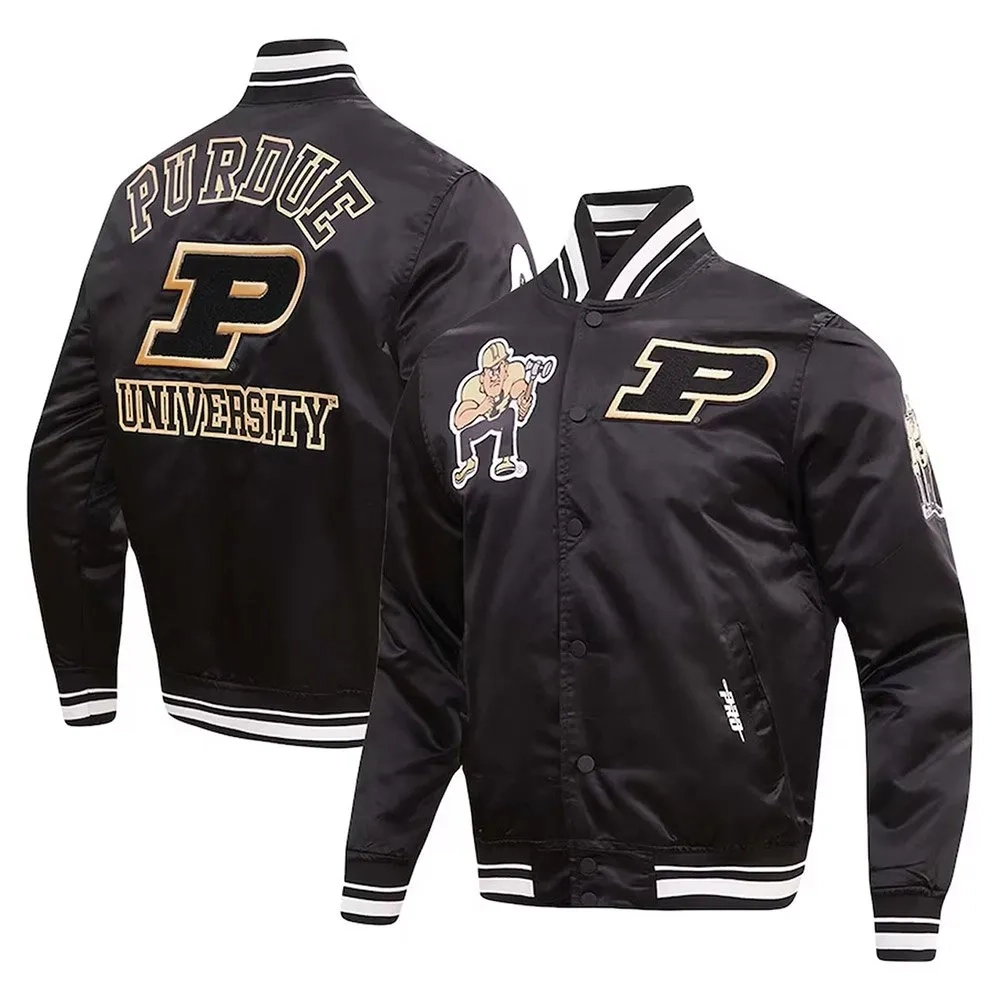 Purdue boilermakers classic black satin jacket