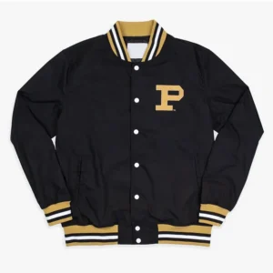 Purdue university boilermakers bomber black satin varsity jacket 3