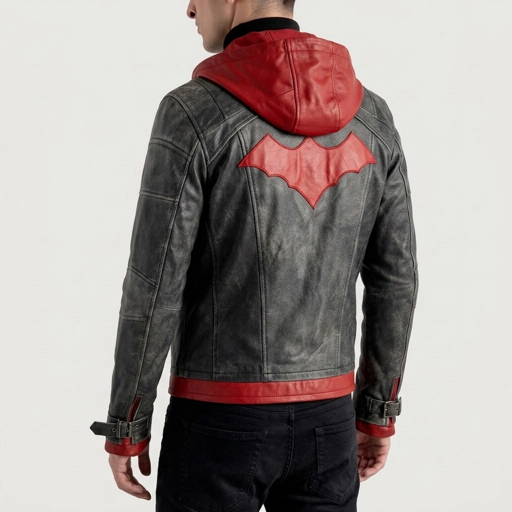 Red hood leather jacket
