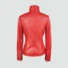 Red womens wide collar leather biker jacket