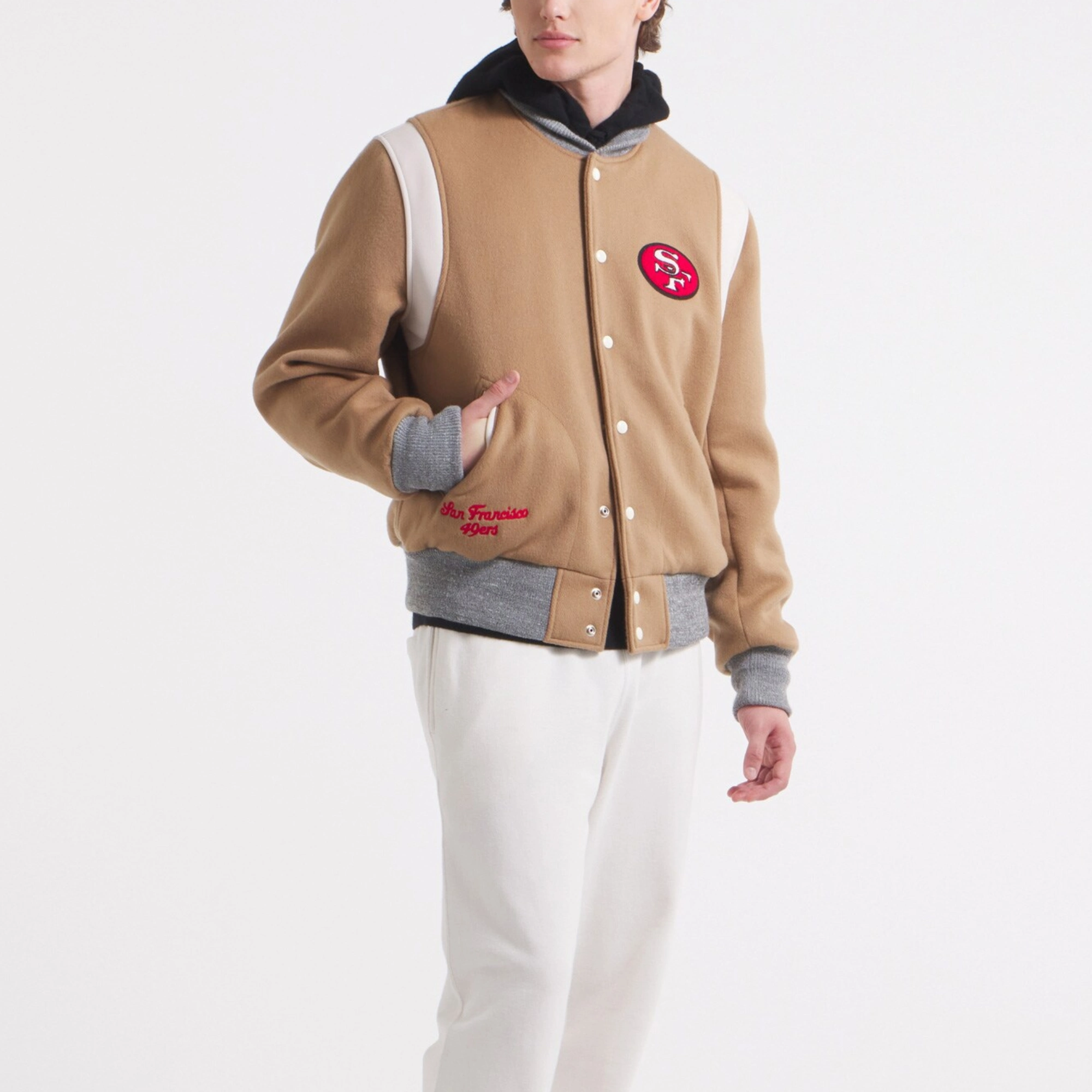 San francisco 49ers x todd snyder cashmere full snap varsity jacket 3