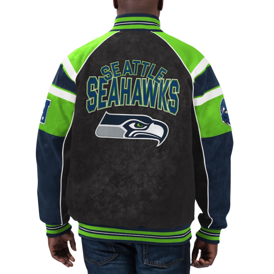 Seattle seahawks g iii sports by carl banks raglan blackgreen leather varsity jacket 2