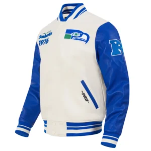Seattle seahawks retro classic wool leather cream jacket