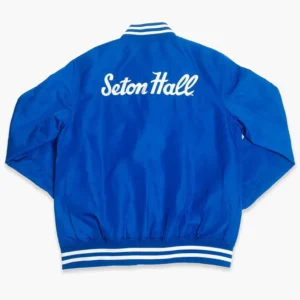 Seton hall pirates bomber blue satin varsity jacket 2
