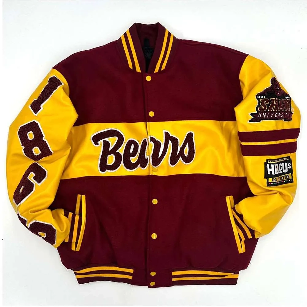 Shaw bears university letterman wool leather varsity jacket 1