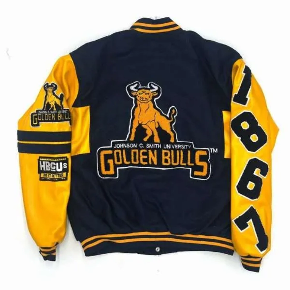 Smith golden bulls ole skool blackyellow wool leather varsity jacket 1