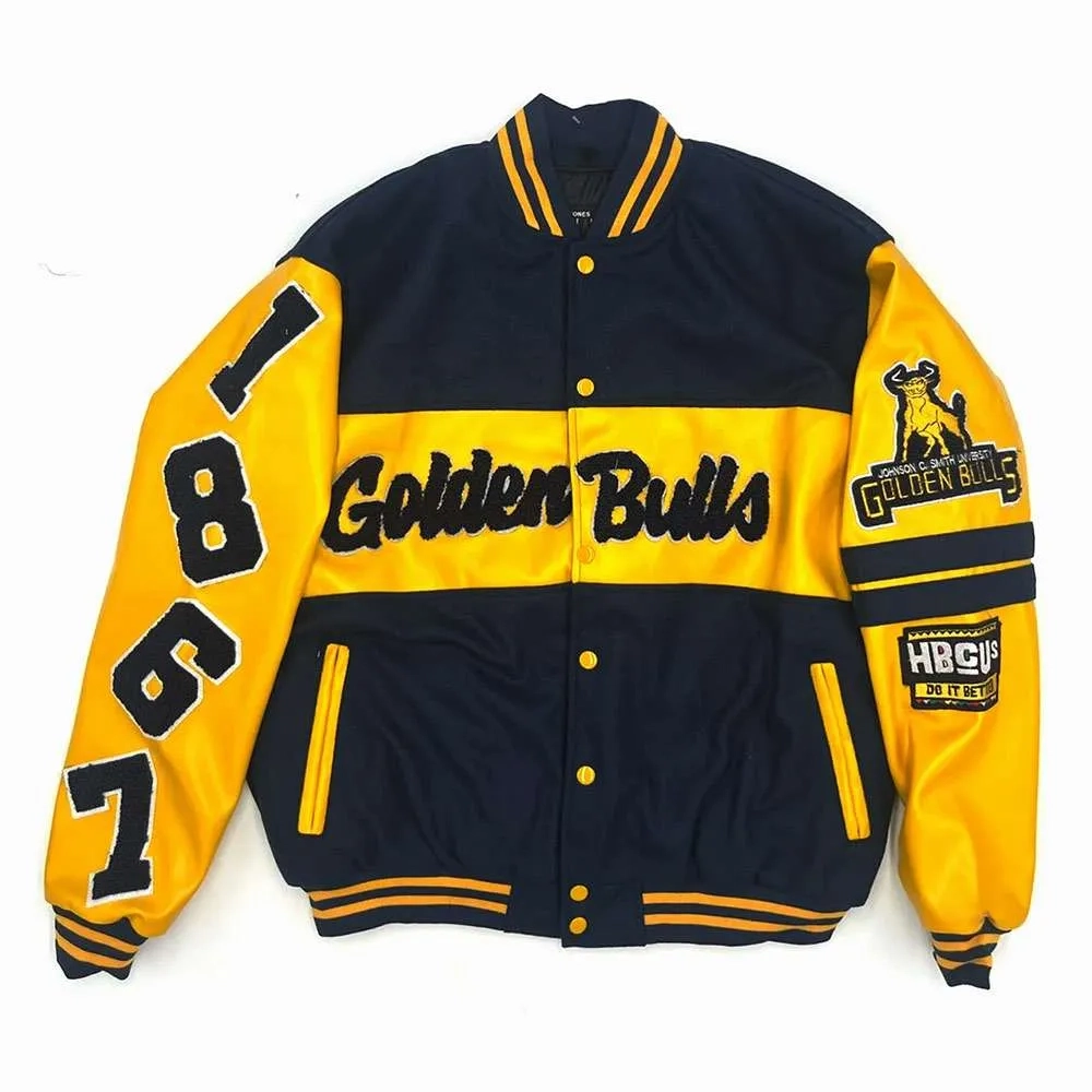 Smith golden bulls ole skool blackyellow wool leather varsity jacket 2