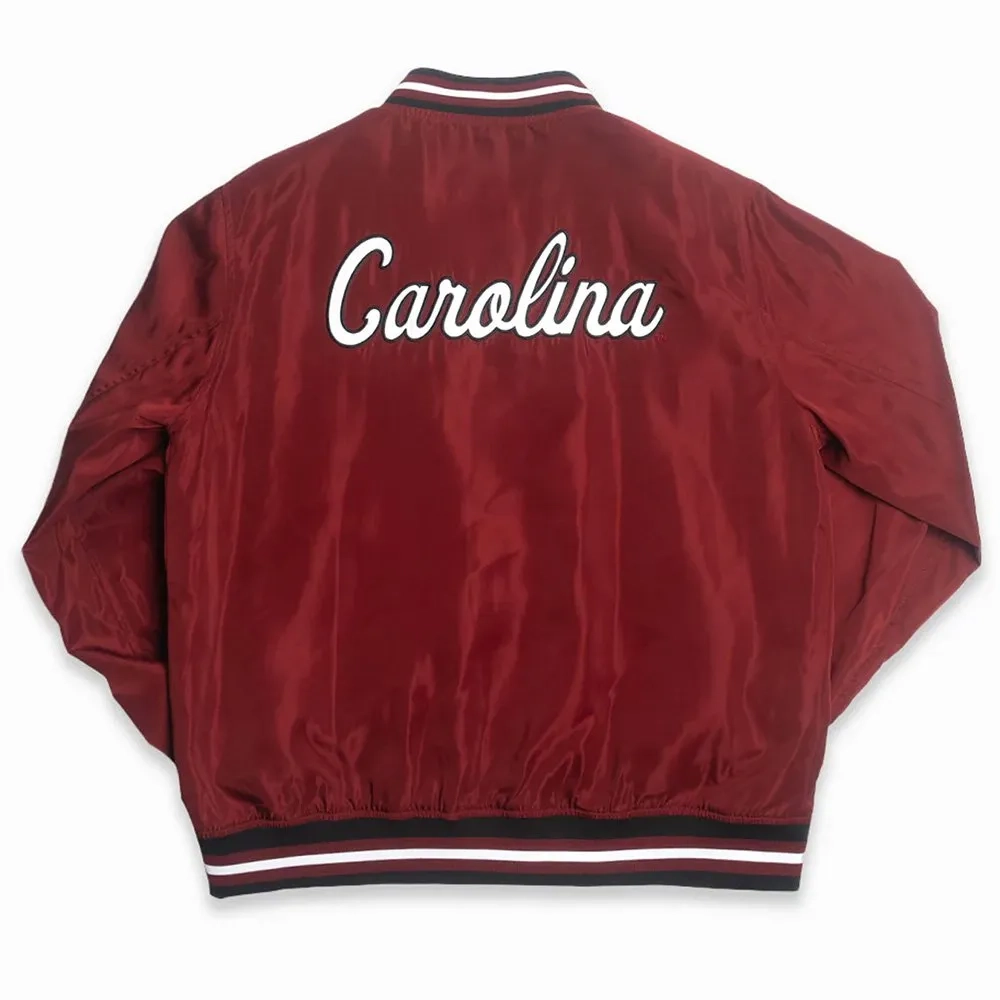 South carolina gamecocks retro script maroon satin varsity jacket 1