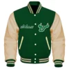 South florida bulls green cream wool leather varsity jacket 1