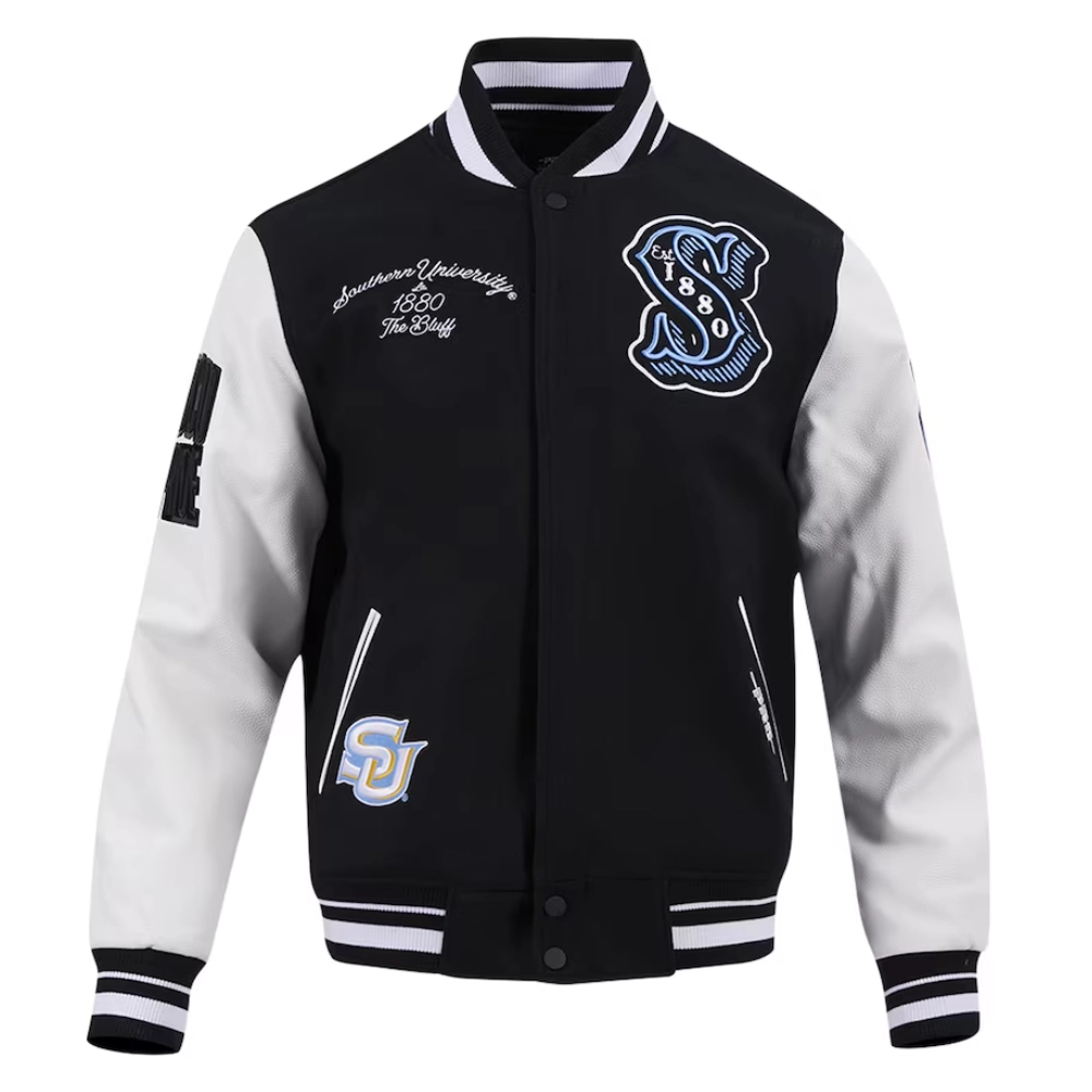Southern jaguars hbcu vintage wool leather black varsity jacket
