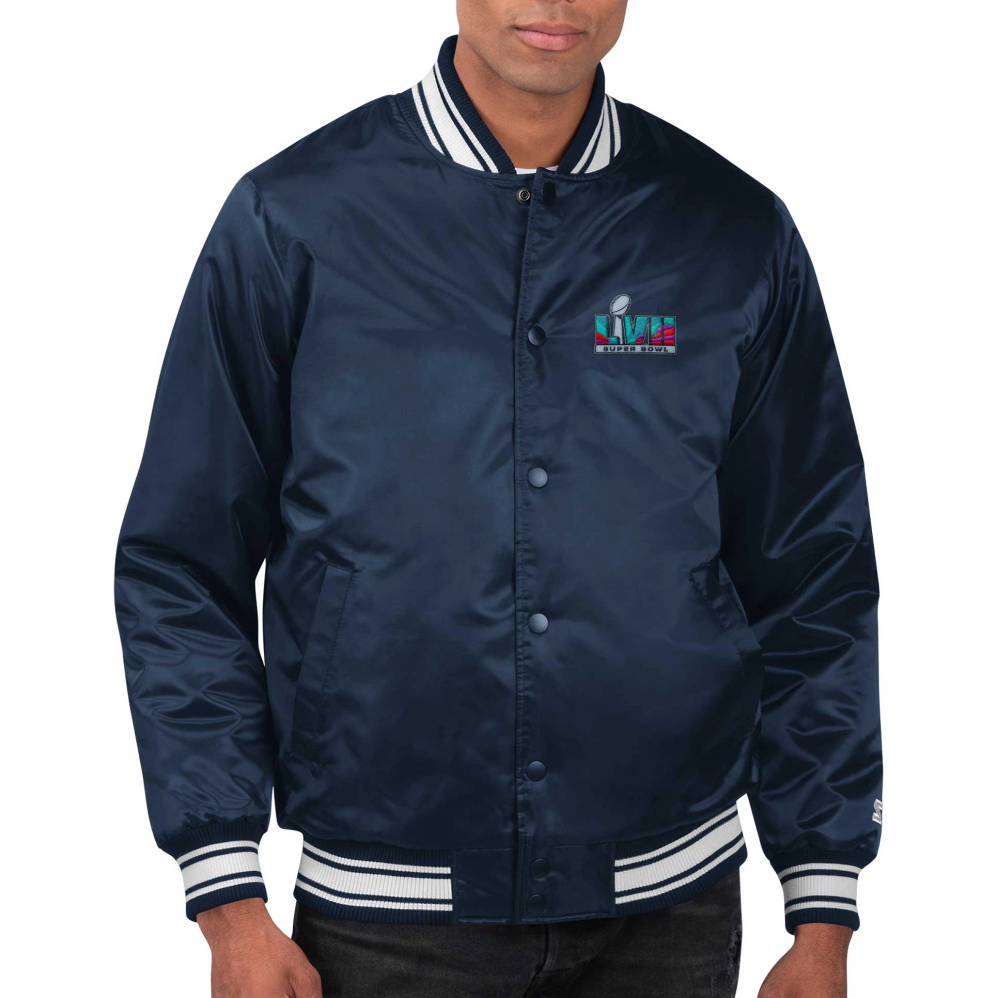 Super bowl lvii locker room satin varsity jacket navy 4