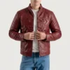 Superman red leather jacket front view