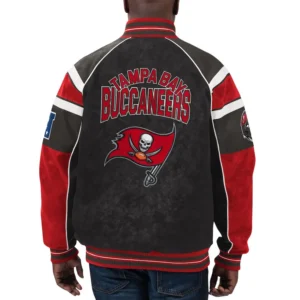 Tampa bay buccaneers g iii sports by carl banks raglan blackred leather varsity jacket 2