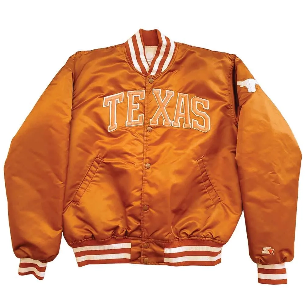 Texas longhorns full snap orange satin varsity jacket 1